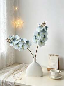 1pc Artificial Phalaenopsis Orchid Flower, Silk Fake Flower, Suitable For Wedding Party Decor, Cake Decor, Home Living Room Tabletop Decor, Autumn Party Decor, Harvest Centerpiece Decor, Wreath Decor - Light Blue - View 6