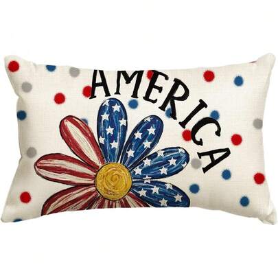 1件装美国7月4日花卉波点抱枕套，12 x 20英寸，独立日阵亡将士纪念日美国星条旗装饰沙发靠垫套，单面，不含枕芯