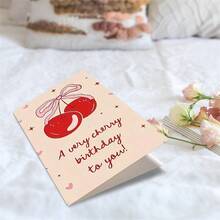 1 Thiệp chúc mừng sinh nhật chủ đề quả anh đào "Chúc bạn một sinh nhật thật ngọt ngào" (Kèm phong bì) - Thiết kế nơ hồng và trái tim ngọt ngào, Thiệp chúc mừng sinh nhật hoàn hảo - nhiều màu - Xem 4