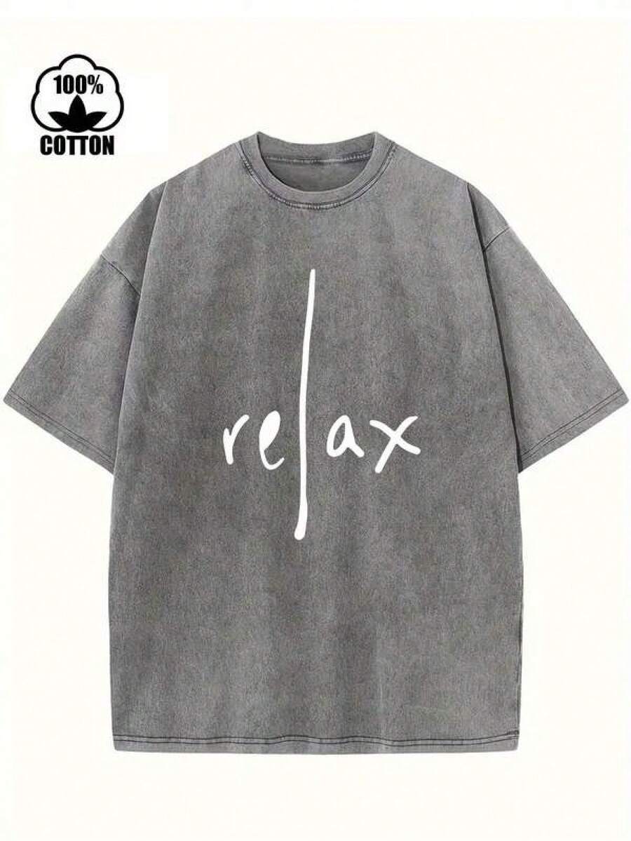 T Shirt Print ,Graphic-Cotton Tees Size Plus, Cartoon Round Neck Short Sleeve, Relax Pure Cotton Vintage Brand T-Shirt, Short Sleeved Round Neck T-Shirt, With A Certain Thickness Suitable For Summer Wearing T-Shirt ,Y2K,Oversized Shirt Men,With Shirt,Summer Tops,Shirt Suitable - Xám - Xem 1