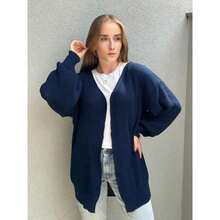 Women's Cardigan Jacket, Knitted, Puff Sleeve, Open, Winter Comfort - 藏蓝色 - 查看 4