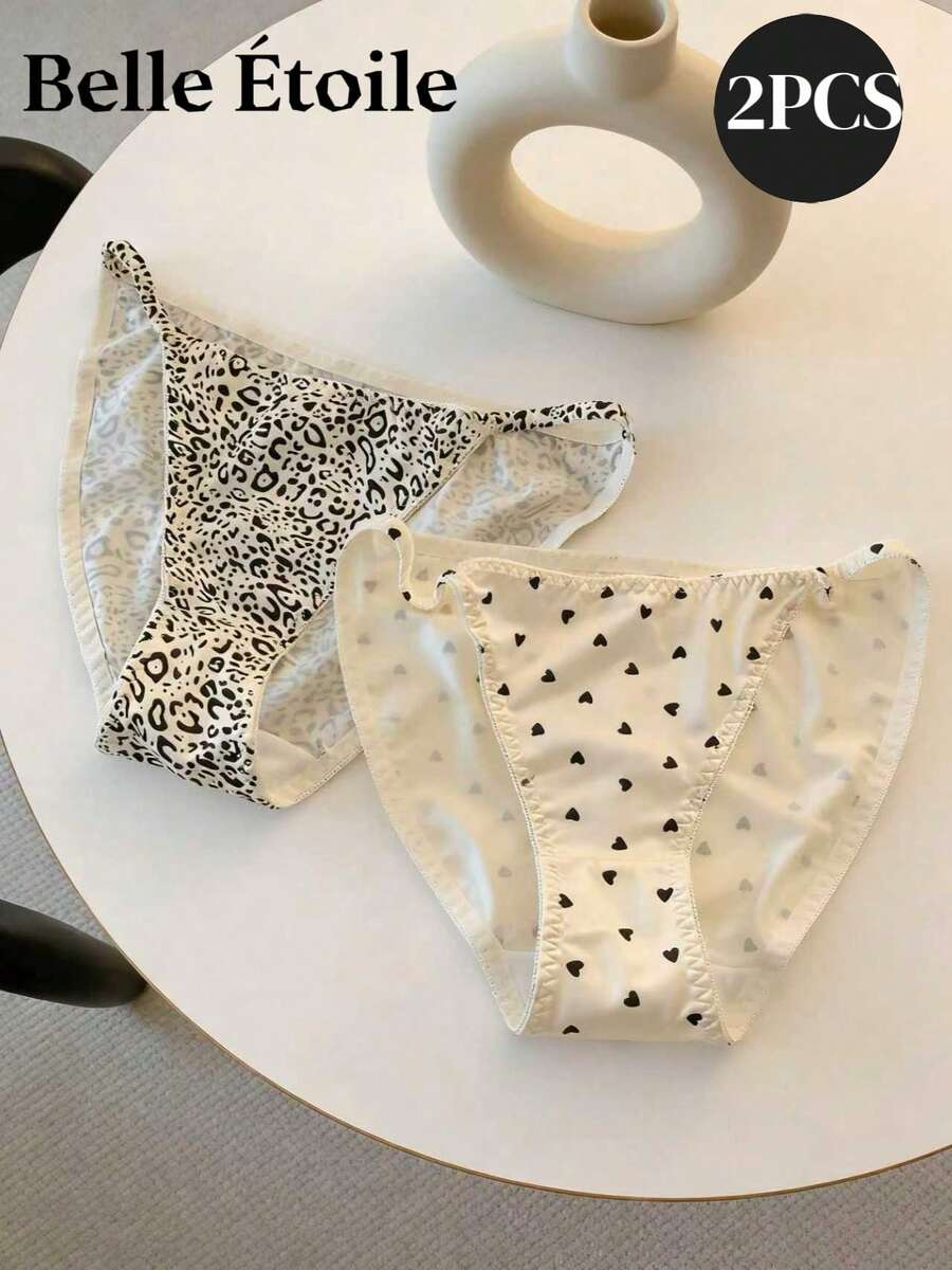 Belle Étoile Two Black And White Ice Silk One-Piece Seamless Underwear Women's Cross Mid-Waist Sexy 10A Antibacterial Extended Gear Letters Wavy Edge Triangle - 黑色杏色兩件套 - 查看 1