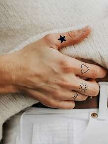 1 pieza Tatuaje temporal minimalista para el dedo, diseño pequeño y elegante, adecuado para uso diario - Multicolor - Ver 4