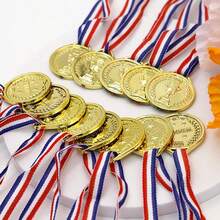 20/10 pièces Médailles de compétition sportive, récompenses en plastique doré, avec cordon et ruban tricolore. Récompenses sportives, cadeaux de fête, prix, décorations de cérémonie, convient pour les compétitions sportives et les activités de plein air - multicolore - Voir 10