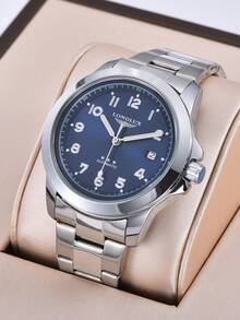 LONGLUX 1 chiếc đồng hồ cơ tự động nam, lịch công sở, dây thép không gỉ, đồng hồ đeo tay thường ngày, thích hợp làm quà tặng dịp lễ. - Màu xanh lam - Xem 2