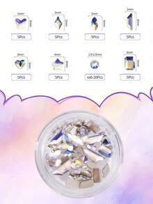 55~60颗/盒牙齿宝石套装 时尚DIY牙齿饰品，多种形状闪亮水晶，适合入门级牙齿宝石套装（不含灯和胶水） - 彩色 - 查看 19