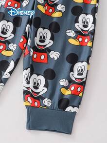 Disney 迪士尼男婴可爱卡通米奇印花休闲短袖长裤睡衣套装，儿童柔软针织睡衣 - 灰色 - 查看 8