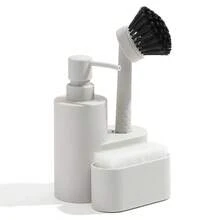 Kitchen Soap Dispenser Set With Sponge Holder And Brush, Suitable For Use On Sink Shelves, For Holding Hand Soap And Dish Soap. - White - View 1