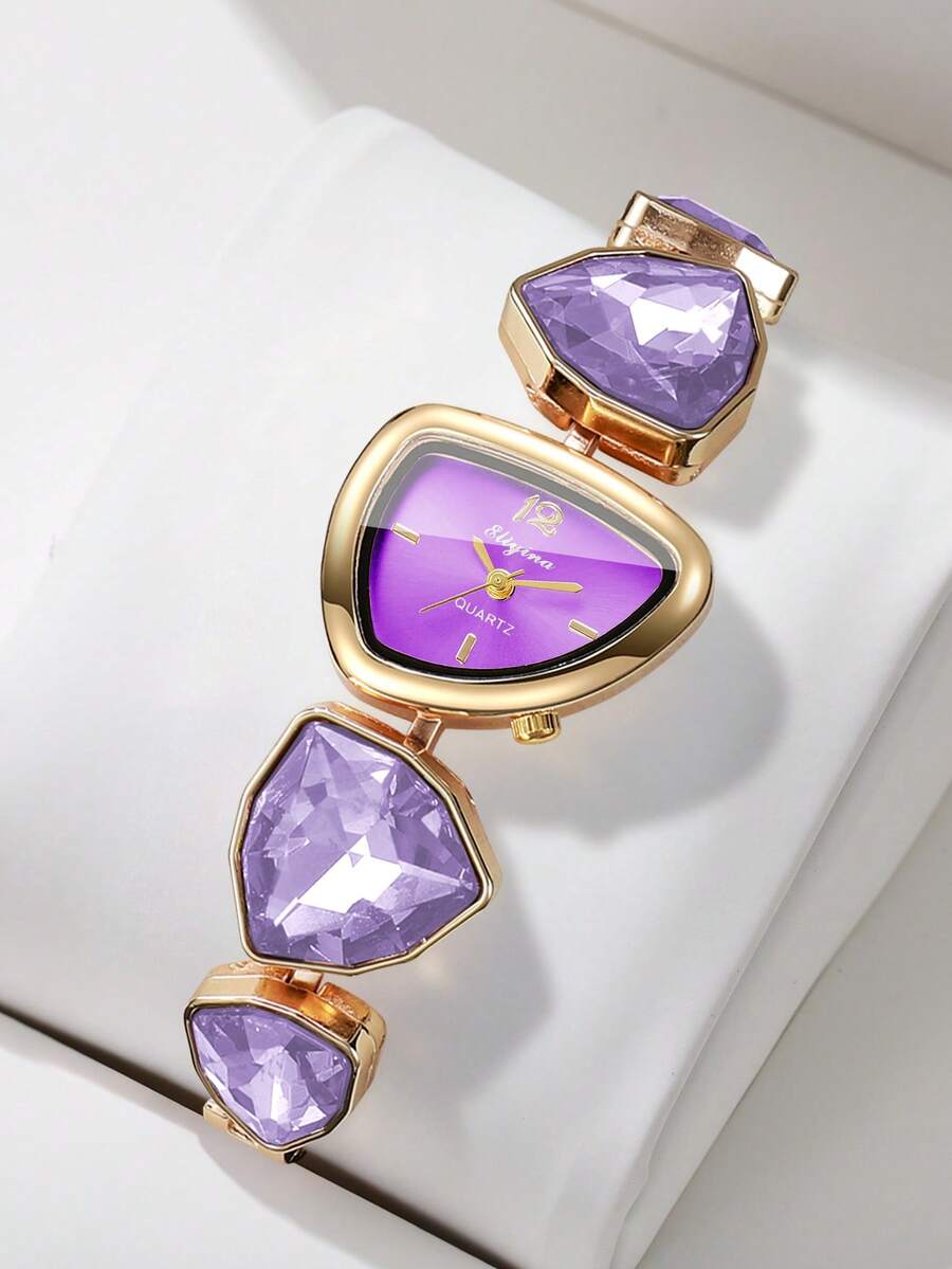 1pc Women's Fashion Personalized Creative Exquisite Elegant Quartz Bracelet Watch, Gift (Watch Box Not Included) - Purple - View 1