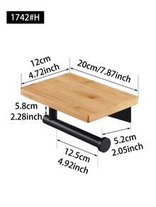 1pc Wall-Mounted Wooden Toilet Paper Holder With Shelf, Bathroom Tissue Roll Dispenser, No Drilling Required For Easy Installation, Toilet Paper Rack, Suitable For Bathroom Storage And Home Decor - Multicolor - View 10