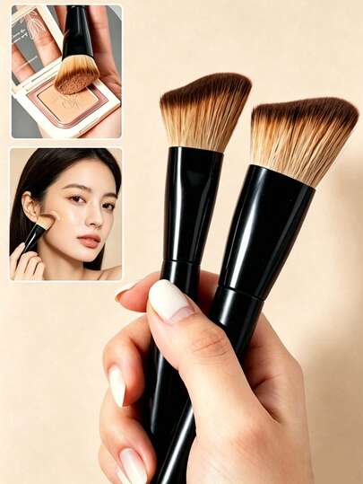 1pc Wavy Contour Makeup Brush, Angled Face Contour Brush For Sculpting Cheekbones And Jawline, Synthetic Bristle Contouring Brush Suitable For Powder, Bronzer, Blush, Highlighter, Ideal For Beginners To Create Perfect Contours