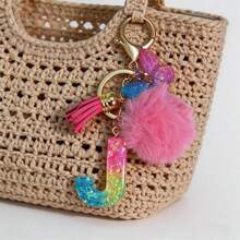 1 móc khóa chữ cái đầu tiên bằng nhựa lấp lấp lánh nhiều màu sắc với tua rua bông hồng và hình bướm, mặt dây chuyền dễ thương cho túi xách, ba lô, móc chìa khóa xe hơi dành cho nữ và bé gái, phụ kiện thời trang thẩm mỹ, quà tặng cá nhân hóa cho mẹ, bố, lễ tốt nghiệp và giáo viên. - Màu sắc tương phản - Xem 11