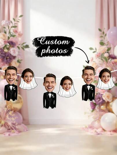 Fun Face Set Banner, A Gift For Husband/Boyfriend, Customized Funny Photo Banner For Wedding Party, Customized Headshot Banner For Wedding Party, Face Banner, Personalized Wedding Banner, Groom/Wedding Guest Headshot, Single Party Banner