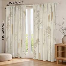 2 PIEZAS Cortinas opacas con patrón de hierba natural, cortinas de dormitorio bohemio beige, cortinas para sala de estar, 52"Ancho * 84"Largo - Multicolor - Ver 6