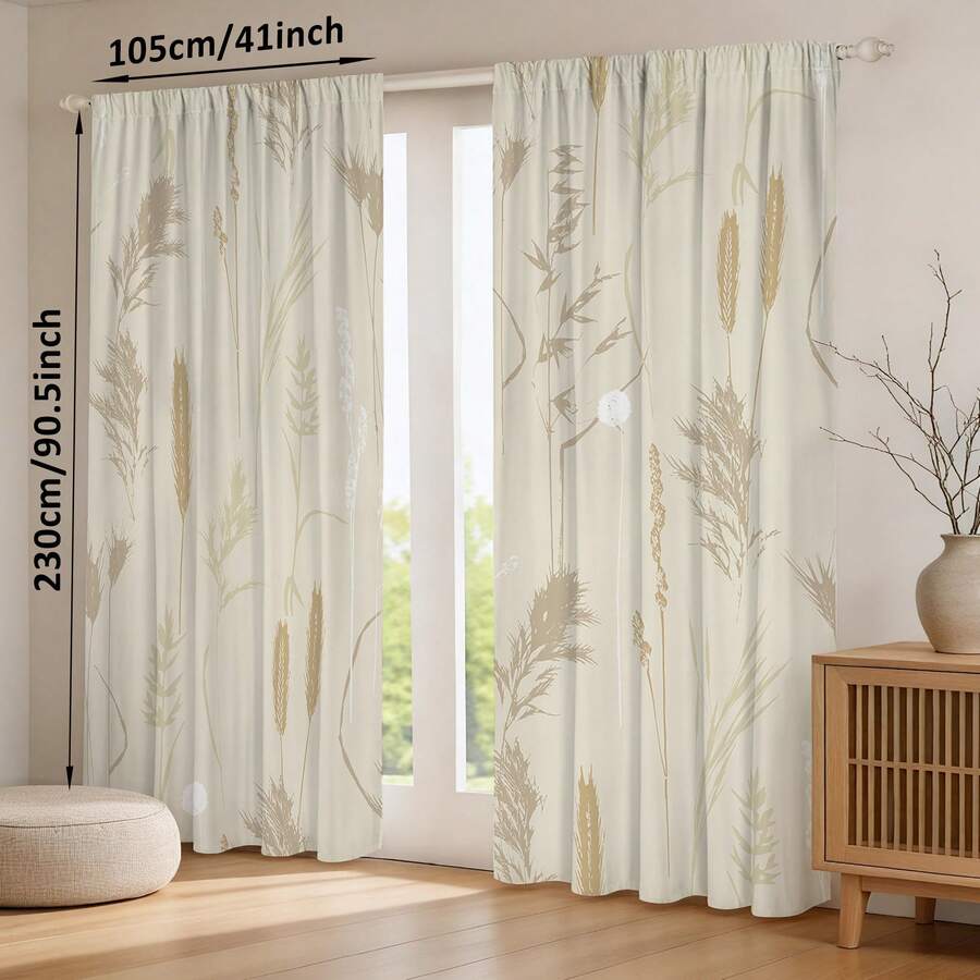 NOSBEI 2 tấm rèm cản sáng in họa tiết cỏ lau tự nhiên, in kỹ thuật số 2D, chất liệu polyester, kiểu treo thanh, màu be, phong cách Boho hiện đại, trang trí nhà cửa cho phòng ngủ, phòng khách, nhà bếp, văn phòng, kích thước 52"W * 84"L - Nhiều màu - Xem 1