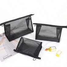 Ins Style Mesh Makeup Bag For Women - Large Capacity Portable Clear Cosmetic Pouch, Make Up Bag Toiletry Bag Cosmetic Bag Makeup Storage Travel - Black - View 1