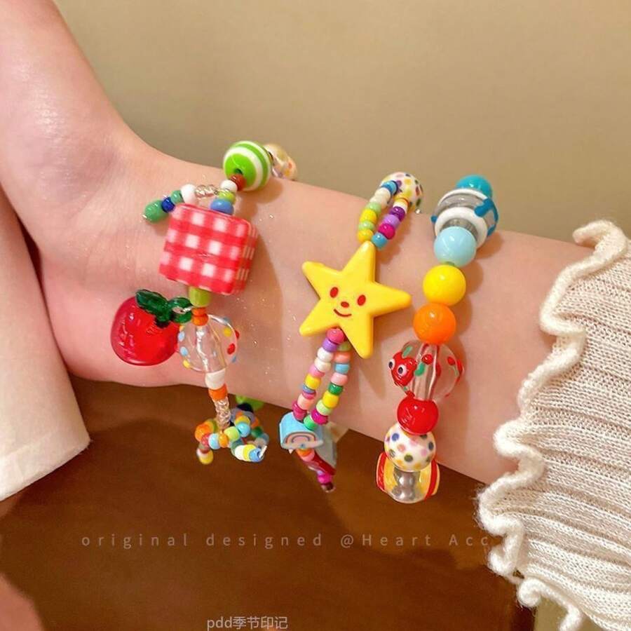 Apple Paradise Brightening High-Value Fresh Colorful Beaded Bracelet Summer Candy Color Dopamine Accessories For Women - 兩裝 - 查看 1