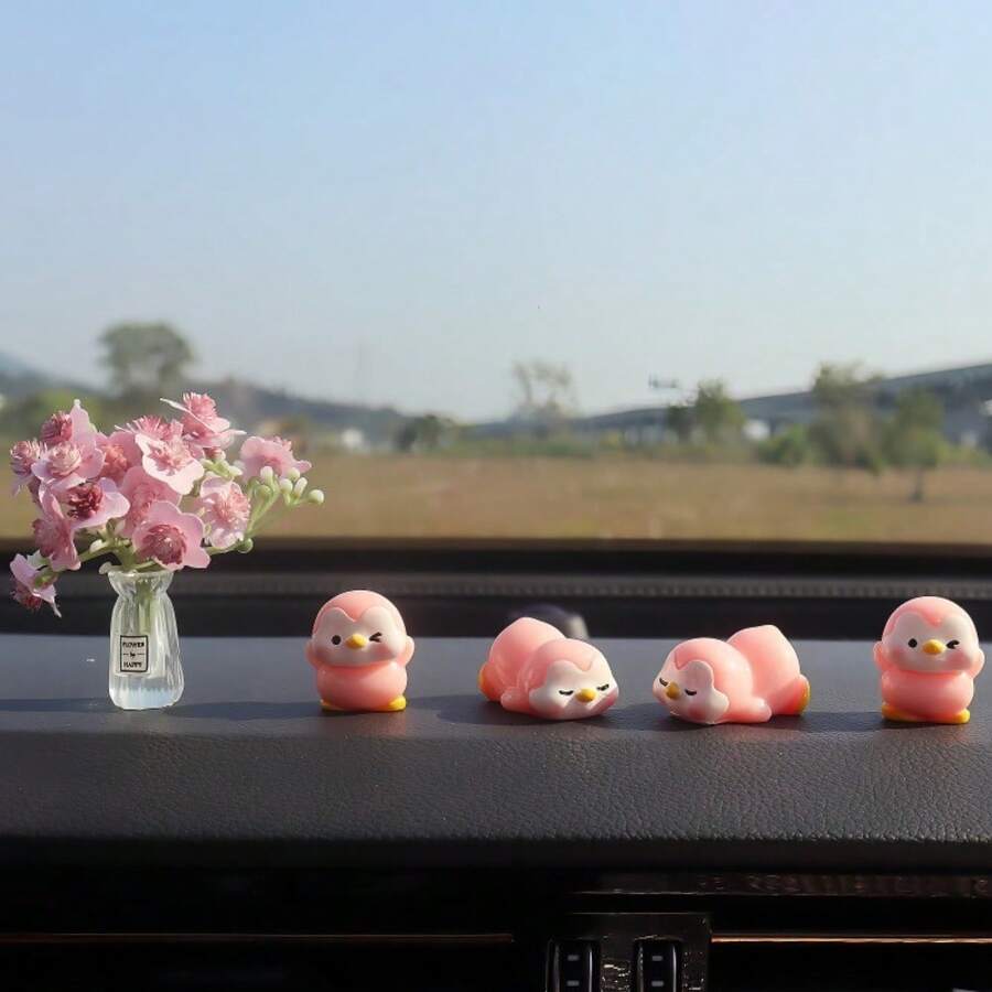 2026 New Cute Penguin Mini Car Decor, Lovely Interior Ornament For Dashboard, Pink Color Ideal Gift - A - View 1