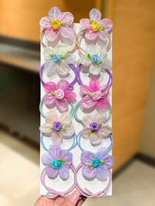 10 piezas de Scrunchies de flores de malla coloridas, lazos de pelo elásticos, estilo dulce y lindo, accesorios para el cabello de mujer. Adecuado para uso diario casual, viajes, citas, festivales, cumpleaños. - Multicolor - Ver 6
