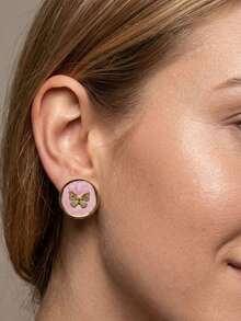 3 Pairs Earring Set, Vintage Enamel Butterfly Stud Earrings, Elegant Drop Oil Stud Earrings - Stainless Steel Hypoallergenic Jewelry, Enamel Butterfly Earrings Showcase Personalized Stainless Steel Jewelry - Multicolor - View 8