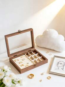 1pc Vintage Style Wooden Jewelry Box With Glass Panel And Dust Cover - Octagonal Storage Box For Bracelets, Rings, Earrings, Necklaces - Multi-Layer Design With Built-In Earring Hooks And Fabric Lining, Collection And Storage, Metal Clasp Lock, Durable Structure, Display Cabinet, Fashionista Exclusive Jewelry Box - Multicolor - View 8