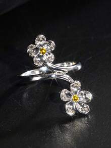 1pc Elegant Floral Design Ring, Suitable For Women, Ideal For Weddings, Engagements, Anniversary Parties, Valentine's Day Gift - 1# - View 8