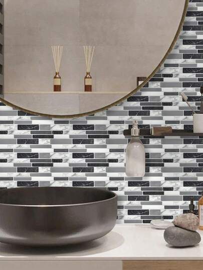 墙贴 - 逼真的大理石纹理，易撕易贴，采用防水防霉乙烯基材料制成，背面带有铝箔层 - 适用于厨房、浴室、客厅和走廊的装饰。防水厨房墙贴，可移除，防水防油。