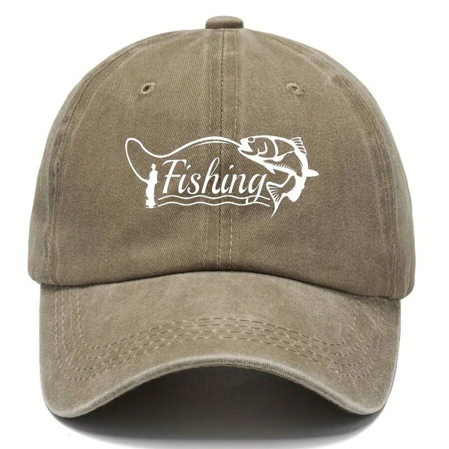 New Vintage Washed Baseball Cap, Distressed Fishing Letter Print, Adjustable Dad Hat, Mixed Colors, Woven Fabric - Hand Washable, Baseball Cap, Duckbill Cap, European And American Style - Hot Pink - View 1