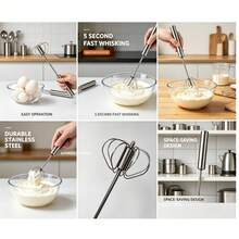 1 cái máy đánh trứng cầm tay, bằng thép không gỉ, máy trộn trứng đánh kem, kiểu nhấn và xoay bán tự động. - Nhiều màu - Xem 5
