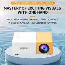 1台YG300迷你投影仪，支持720P高清、1080P无线投屏，LED灯，80英寸显示屏，ABS塑料材质，USB供电，兼容笔记本电脑、智能手机、电视，可作为便携式家庭影院使用，适用于宿舍/客厅/户外等场所。 - 彩色 - 查看 2