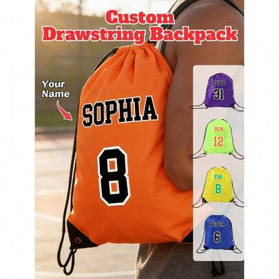 1/3/5pcs, Personalized Multicolor Sports Drawstring Backpack, Custom Name & Number String Bag, Athletic Gym Sack For Beach, School, Team Training, Outdoor Activities, Birthday Gift For Sports Lovers, Boys, Girls, Teens