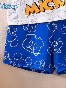 Disney Summer Baby Boys' Newborn Graphic Line Mickey Mouse Print Short Sleeve T-Shirt And Shorts Set, Cartoon Pattern With Stretch, Suitable For Infant Daily Wear, Great Gift - Blue - View 7