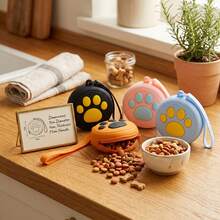 Cute Paw Print Silicone Pet Training Bag, Portable Dog Treat Pouch, One-Handed Grab Small Dog Training Reward Bag With Adorable Paw Design, Lightweight Waterproof Durable Easy-Clean Round Pet Snack Bag, Suitable For Pet Food, Compact Size Fit For Outdoor Walking Hiking Jogging Obedience Training, Soft Flexible Silicone Material, Fashionable Paw Print Pet Training Accessory, Daily Pet Essential - Multicolor - View 4