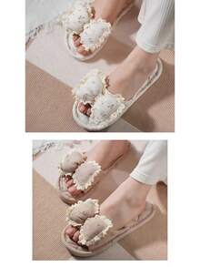 1 đôi dép vải buộc nơ, dép đi trong nhà chống trơn trượt ba lớp bằng vải, dép đi trong nhà yên tĩnh. - dép in họa tiết hoa - Xem 6