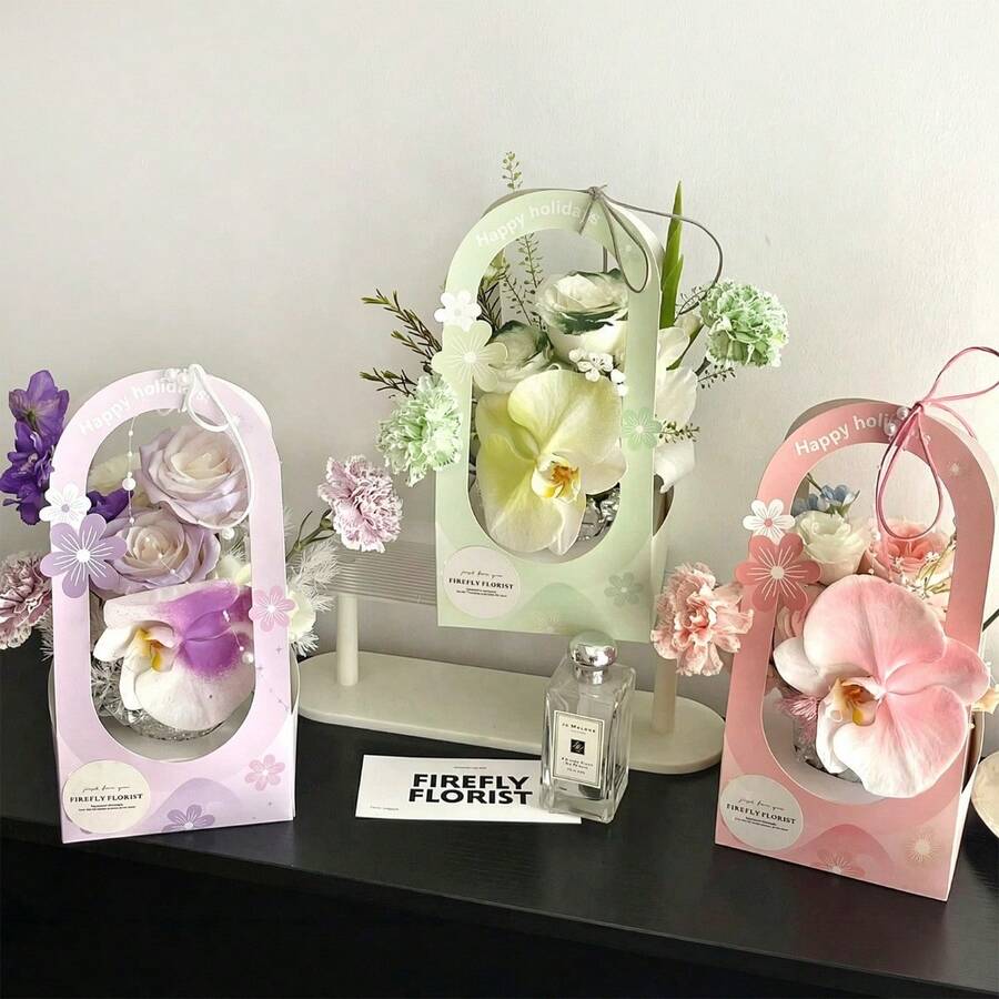 5 piezas Cajas portátiles para flores, Cajas de regalo de embalaje floral, Cajas para arreglos florales, Cestas portátiles para flores, Bolsas portadoras de plantas en maceta - caja de regalo - Ver 1