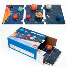 一套儿童木制八大行星太阳系3D拼图，宇宙认知蒙特梭利教育玩具，儿童节日礼物 - 彩色 - 查看 8