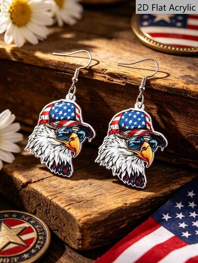 1 Đôi bông tai hình chim đại bàng, bông tai phẳng 2D dành cho nữ. Họa tiết ngày Quốc khánh mang đến không khí lễ hội cho phái nữ. Thích hợp để đeo trong các bữa tiệc ngày Quốc khánh, là món quà bông tai ngày Quốc khánh tuyệt vời nhất dành cho phụ nữ.