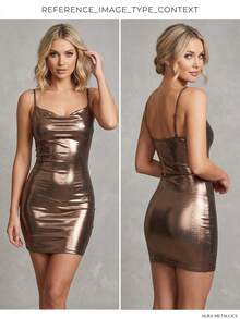 Sexy One Shoulder Bodycon Dress - Glamorous Slim Fit Party Dress For Women, Perfect For Holiday, Club, Date Night - Gold - View 9