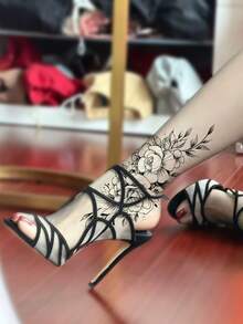 1 miếng dán hình xăm tạm thời thời trang, hình xăm đôi, hình xăm giả màu đen, hình xăm dùng một lần, thiết kế hoa hồng, chống thấm nước và không phản chiếu, dễ dán và gỡ bỏ, rất chân thực, phù hợp cho nam hoặc nữ dán ở chân, bàn chân, ngực, đùi, cánh tay, eo, bụng, đồ dùng cho các bữa tiệc lễ hội âm nhạc, kiểu vẽ phác thảo. - màu đen - Xem 4