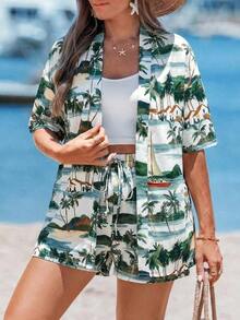 Conjunto de kimono de algodón blanco arrugado + shorts, look casual y ligero para vacaciones de primavera y verano - Multicolor 5 - Ver 12