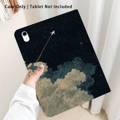 1个带笔槽的翻盖式平板电脑保护套，兼容三星A9/A9+/S9/S9FE/A11/A11+/S11/S10 FE/S10 FE+/S10 Lite、A16 2025、Air 11/13、M3 2025、Mini 7 A17、Pro 2024、Air 11/13、M2 2024、Pro 11/13、M4 2024、Pro 12.9、7/8/9代、10.2、10代、10.9、Air 4/5/6/7/8、10.9、Pro 11、4/5/6代、Mini 6、SE 11、荣耀、Matepad SE 11，图案为飞机、星空和飞行图案。