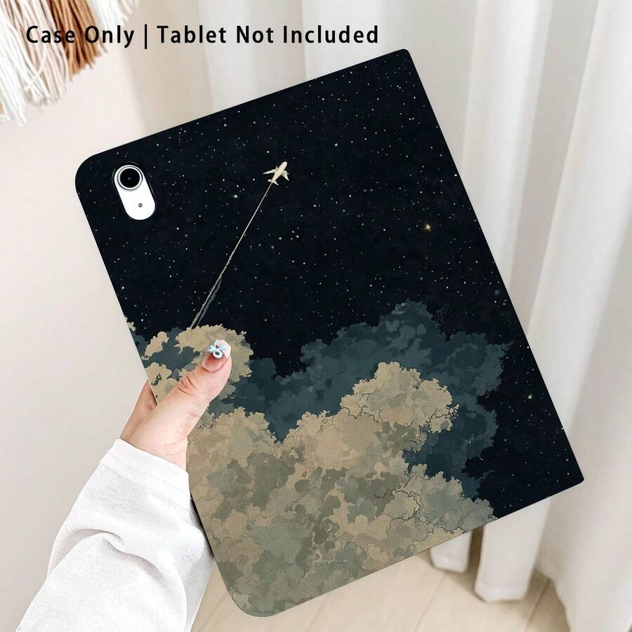 1个带笔槽的翻盖式平板电脑保护套，兼容三星A9/A9+/S9/S9FE/A11/A11+/S11/S10 FE/S10 FE+/S10 Lite、A16 2025、Air 11/13、M3 2025、Mini 7 A17、Pro 2024、Air 11/13、M2 2024、Pro 11/13、M4 2024、Pro 12.9、7/8/9代、10.2、10代、10.9、Air 4/5/6/7/8、10.9、Pro 11、4/5/6代、Mini 6、SE 11、荣耀、Matepad SE 11，图案为飞机、星空和飞行图案。 - 彩色 - 查看 1