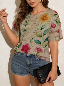 ASHKATIA Áo len nữ cỡ lớn, họa tiết hoa cổ điển, tay ngắn, phong cách Bohemian, thích hợp cho kỳ nghỉ hè, đi biển và mùa xuân. - Nhiều màu - Xem 13