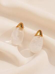 1 Pair Retro French Style Resin Water Drop Earrings, Unique Design Elegant Personalized Earrings For Women - Clouds White - View 7