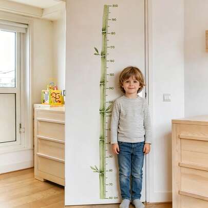 1pc Watercolor Bamboo Growth Chart Wall Decal, Removable Height Measure Ruler PVC Sticker, Natural Bamboo Height Chart For Kids Room Nursery Door Decor
