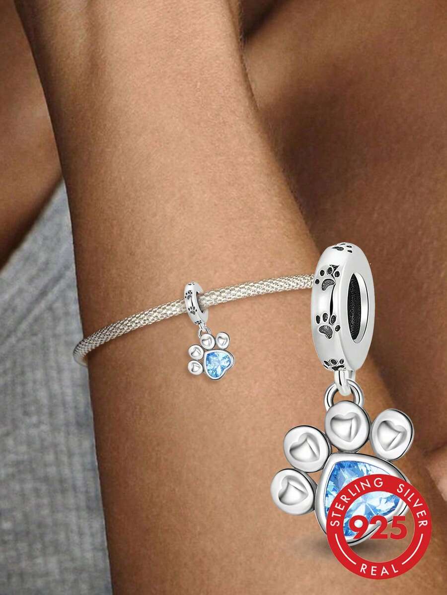 1 pieza Colgante de plata de ley 925 con huella de pata de perro azul, adecuado para hacer pulseras, brazaletes y accesorios de joyería DIY y para complementar atuendos diarios de mujer