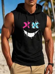 Men's Summer Fashion Casual Drawstring Hooded Vest - 黑色 - 查看 2