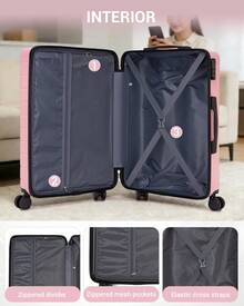 20 Inch 24 Inch 28 Inch Luggage Suitcase Carry On Cabin ABS Spinner Wheels Password Lock Lightweight 3 Piece Set Small Medium Large Holiday Travel - Pink - View 9