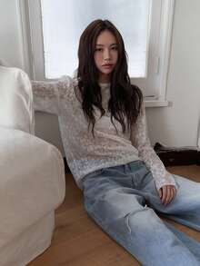 Casual Crew Neck Pullover Lace Sun Protection Top White Summer - White - View 3