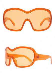 1 st nya stora bågar moderiktiga båglösa modeglasögon, mångsidiga och snygga glasögon för kvinnor - Jelly Orange Box Apelsinskivor - Visa 4